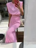 Tvådelklänning Spring Summer Women Solid Elegant Maxi Kjol Set Outfits Tank Crop Tops 2 Matchande 230627