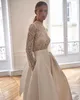 Milla Nova A Line Robes de mariée pour la mariée Col haut Perles Top Robe de mariée Manches longues Perles couvertes Retour robes de mariée de créateurs