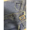 Kvinnors jeans rippade hål snörning ficka rak lång denim byxa med bälte kvinnor y2k kläder hög midja mode casual harajuku 2023