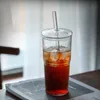 570Ml Transparent Stripe Glass Cup with Lid and Straw Milk Water Juice Tea Cup High Capacity Heat Resistant Home Coffe Drinkware L230620