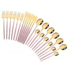 Dinnerware Sets Pink Gold Cutlery Set Stainless Steel 24Pcs Knives Forks Coffee Spoons Flatware Kitchen Dinner Tableware 230627