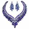 Collier Boucles d'oreilles Set Rignestone Crystal Wedding Bridal Blue Women Party Oreing Brides Fit Robe Fashion Big Accessories