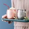 Tazze 1 4 pezzi 550 ml 18 once Moscow Mule Mug Acciaio inossidabile Rame martellato Placcato Tazza da birra Tazza da caffè Bar Bicchieri 230627