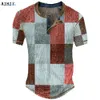 Camisetas de hombre Waffle Henley Camisetas de gran tamaño Camisa de hombre Gráfico A cuadros Bloque de color Ropa Ropa Impresión 3D Botón de manga corta Moda 230627