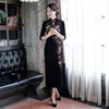 Etnik Giyim Qipao Modern Çin Geleneksel Elbise Kadınlar Için Sonbahar Tarzı Kadife Cheongsam Retro Gelin Anne Boncuklu Günlük