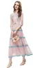 Vestidos casuais de alta qualidade 2023 verão vestido longo moda feminina padrões geométricos meia manga rosa azul bloco de renda maxi