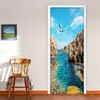 Bakgrundsbilder 3D PVC Vattentäta dörrklistermärken Hem Dekoration Väggmålningar Bakgrund Diy Room Bedroom Decor Sea View Poster Sticker