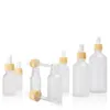 Flacon compte-gouttes en verre dépoli 5-100 ml Portable Vide Rechargeable Maquillage Cosmétiques Conteneur Tube Flacons avec bouchon en bambou en plastique Jdbcw