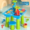 Sand Play Water Fun 4 в 1 и стол 15PCS Песочница с пляжной игрушкой Детская активность Сенсорные летние игрушки на открытом воздухе 230627