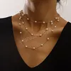 Einfache geometrische dünne Imitationsperle geschichtete Kette Halskette mehrschichtige Schlüsselbeinkette Halskette für Frauen Vintage-Schmuck