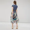 Party Jurken 2023 Denim Jurk Vrouwen Lange Casual Chiffon Patchwork Bloemenprint Zomer Vrouwelijke Maxi Met Riem Japan Mode Stijl