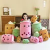 Oreillers en peluche Coussins 24 cm Mignon Simulation Fruits Lait Thé Tasse Oreiller Jouet Petite Perle Poupée Rose Fraise Coussin Jouets 230628