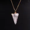 Pendant Necklaces Natural Druzy Rock Crystal Quartz Clusters Geode Stone Triangle Shape Link Chain Necklace