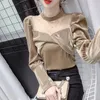 Kadın Bluzlar Kadın 2023 İlkbahar Sonbahar Moda Patchwork Gömlek Kadın Uzun Kollu Ince Bayanlar Standı Yaka Kazak V913