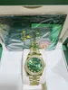 2024 Original Box Certificate 18K Gold President Male Watches Day Date Diamonds Green Dial Watch Men rostfri Bezel Automatisk armbandsur 36mm