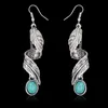 Fine Jewelry Ladies Long Earrings Ear Studs Turquoise Fashion Bohemian Vintage CHRISTIAN Feather Women's Alloy Zhejiang Leaves