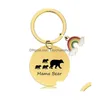 Keychains Lanyards 18 Styles Mothers Day Rainbow Round Keychain Gift Gold Stainless Steel Metal Key Chain With Lettering For Mama Dhqis