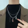 Pendant Necklaces Face 2-layer Necklace For Women Girls Silver Color Stainless Steel Charm Jewelry Gift Wholesale(GN379)