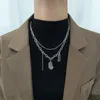 Pendant Necklaces Face 2-layer Necklace For Women Girls Silver Color Stainless Steel Charm Jewelry Gift Wholesale(GN379)