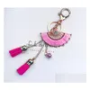 Keychains Lanyards Fashion Crystal Diamond Phone Tassel Pink och Blue Fan Pendant Totalt längd Cirka 16 cm droppleveransstillbehör Dhzbu