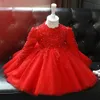 Vestidos para meninas Vermelho Bebê Menina Vestido de Noiva Manga Comprida nascido Meninas Natal Princesa Vestidos Miçangas Laço Infantil Crianças 1 Ano Aniversário Batismo 230627