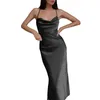 Robes décontractées Robe d'été en Satin pour femmes Spaghetti sangle froncé col bénitier soirée Sexy dos nu élégant femme Robe