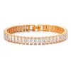 Bracelets porte-bonheur 4/5mm zircon cubique Tennis Bracelet glacé chaîne pour femmes hommes couleur or bijoux en argent