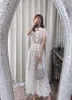 Auth S-elf Portrait White Long Dress Women's Short Sleeve Lapel Lace