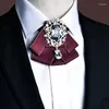 Bow Ties slips för mäns strass bomullsmaterial justerbar elastisk frenum skjorta krage blommor bröllop värd klänning tillbehör bowtie