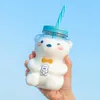 550ml Nouveau Drôle Ours Bouteille De Dessin Animé Mignon Bouteille D'eau En Verre Clair Avec Paille Lait Tasse D'eau Cadeau D'anniversaire Pour Les Filles L230620