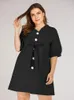 Robes grande taille été 2023 femmes col en V rétro simple boutonnage demi manches couleur unie haute attente robe pour FashionPlus