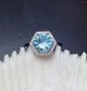 Anelli a grappolo USPS Drop Natural Blue Topaz Ring per le donne Autentici gioielli in argento sterling 925 con pietre preziose con certificato