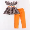 Zestawy odzieży Ekskluzywne GirlyMax rodzeństwo jesień dziewczynki chłopcy Leopard Pumpkin Spodnie Zestaw Rumper Smocked Dress Kids Boutique 230627