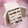 Cosmetic Bags Make Up Bag PU Leather Jewelry Storage Box Large Capacity Multi-layer Drawer Ring Necklace Vintage Cases