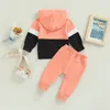 Completi di abbigliamento Born Baby Boy Girl Tute Autunno Toddlers Abiti Felpa con cappuccio a maniche lunghe in contrasto di colore Pantaloni 0-3 anni