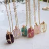 Pendant Necklaces Wire Wrap Natural Crystal Stone Necklace For Women Golden Chain Square Real Amazonite Roses Quartz Purple Choker