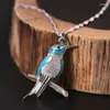 Kedjor Real S925 Sterling Silver Söt fågelhänge Kvinnlig Enkel mode Etnisk Kingfisher Literary Hanfu Halsband CLAVICLE Kedja