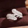 Anelli a grappolo anello di dito a forma di foglia di foglia argento color pavimentato brillante cz cZ in pietra squisita donna accessori per feste di matrimonio gioielli