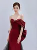 Ethnic Clothing Women Burgundy Long Fishtail Prom Gown Elegant One Shoulder Formal Backless Wedding Party Dress