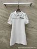 Basic & Casual Dresses Designer 23 Spring/Summer New Polo Neck Bow Decoration Bubble Short Sleeve Dress V2BF