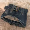 Jupes Y2K Vintage Femmes Coréenne Bouton Ceinture Court Denim Mini Jupes Esthétique Fée Grunge Taille Haute Jeans A-ligne Jupe Alt Vêtements 230628