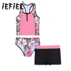 Simkläder 4-16 år barn flickor tankini set 3-stycke blommigt tryck sevess racerback tank väst skjorta kort och bikini triang badkläder hkd230628