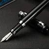 Pens Brand D2 Fountain Pen Sier Black Clip Calligraphy Metal Gift Bend Double Nib Ink Pen Office Supplies