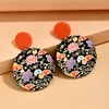 Boucles d'oreilles à tige fleur colorée acrylique pour femmes filles Long gland Vintage petit imprimé balancent bijoux à la mode femme