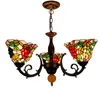 Pendant Lamps European-Style Creative Tiffany Stained Glass Living Room Bedroom Dining Study Pastoral Grape 3 Heads Chandelier Lamp