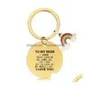 Keychains Lanyards 18 Styles Mothers Day Rainbow Round Keychain Gift Gold Stainless Steel Metal Key Chain With Lettering For Mama Dhqis