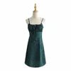 Платье из двух частей на бретельках без рукавов с принтом в стиле бохо, летние короткие женские зеленые платья с цветочным принтом, сарафан, винтажный французский стиль Y2k Femme Vestidos 230627