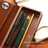 Tassen Creatieve heren- en damesleer met Peach Beech Wood Crazy Horse Leather Pencil Gift Retro Cowhide Houten Box Pencil Case