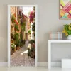 Tapety 3D Tapeta PVC Self Adheive Waterproof Po Wall Mural Door Drzwi European Street Landscape Cafe Jadalnia Papel Malowidła ścienne