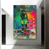 Graffiti Bear Boxing Bull Money Art Canvas Painting Wall Art Pictures Financial Stock Market Motivational Arts Picture for Living Room Home Decor Frameless